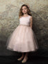Petite Adele Big Girls Blush Rhinestone Belt Tulle Skirt Satin Dress 8-16 - SophiasStyle.com